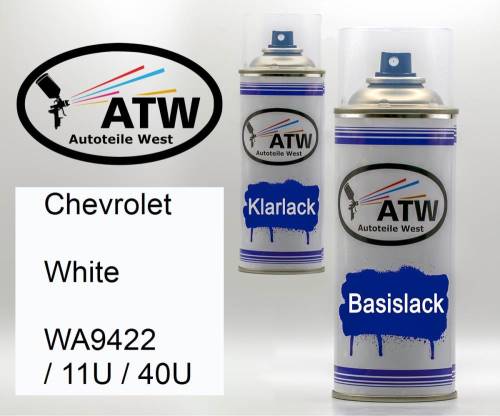 Chevrolet, White, WA9422 / 11U / 40U: 400ml Sprühdose + 400ml Klarlack - Set, von ATW Autoteile West.